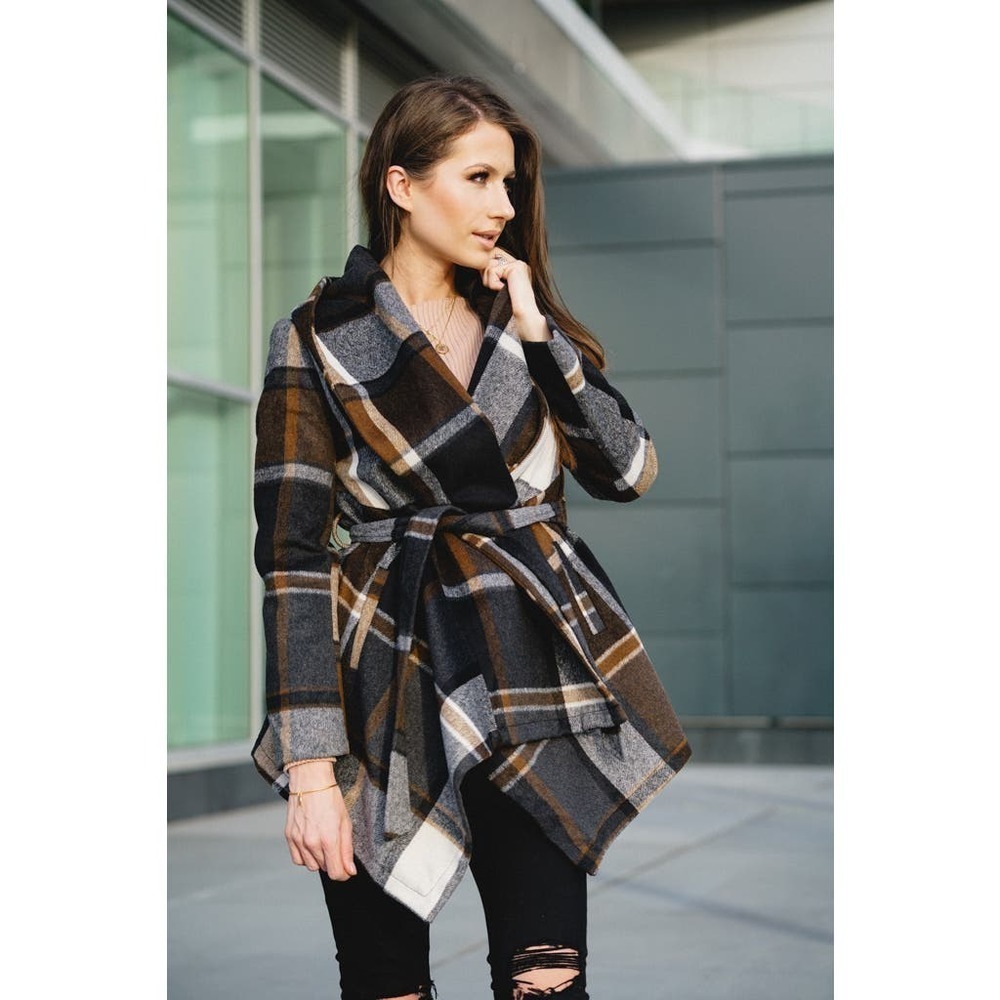 ChicWish Prairie Check Rabato Women’s Wool Blend Coat Size XL